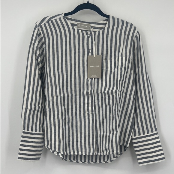Everlane Navy and White Striped Shirt - Picture 1 of 10